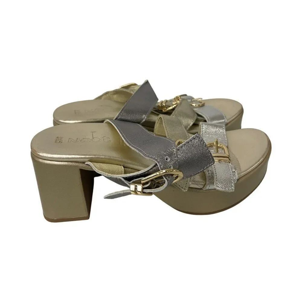 Naot Womens Platform Sandals EU 37 US 6 Gold Silver Block Heels Buckle NWOB